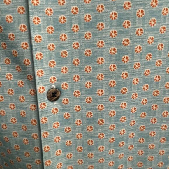 Quieti Performance Button Down Golf Shirt Size Medium Blue Orange Pattern - Picture 3 of 5